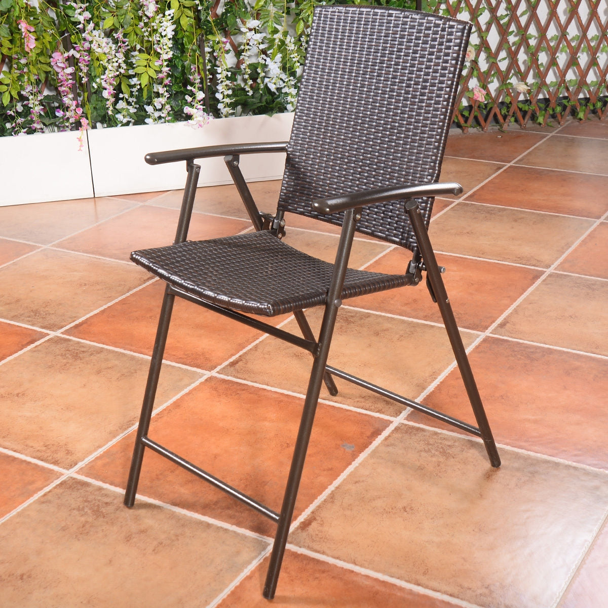 Folding Rattan Bar Chairs Set of 4 with Footrests & Armrests