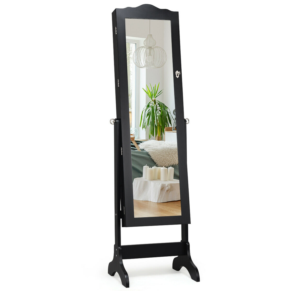 Mirrored Jewelry Armoire Cabinet with Lock and Full Length Mirror