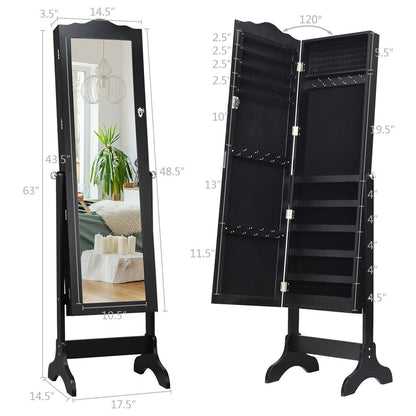 Mirrored Jewelry Armoire Cabinet with Lock and Full Length Mirror