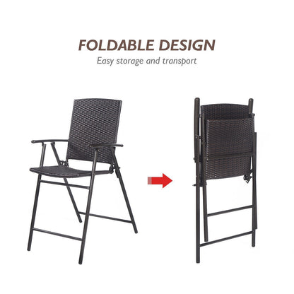 Folding Rattan Bar Chairs Set of 4 with Footrests & Armrests
