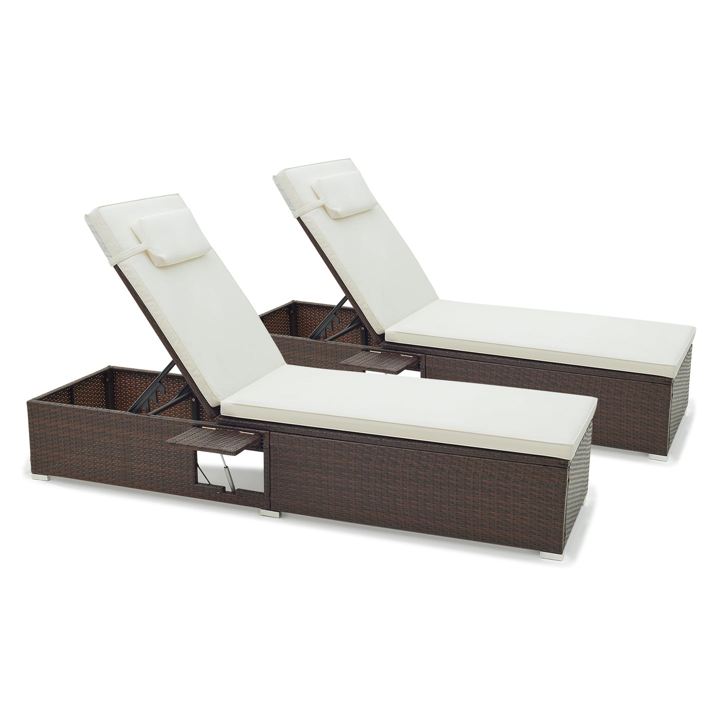 Patio Chaise Lounge Set of 2 with Adjustable Backrest & Cushion