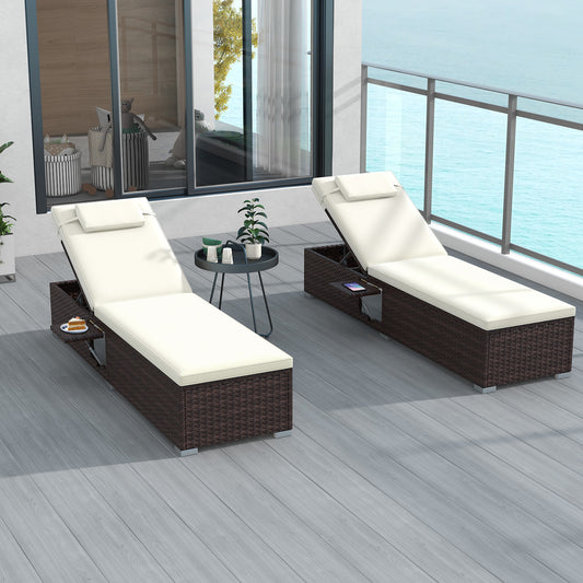 Patio Chaise Lounge Set of 2 with Adjustable Backrest & Cushion
