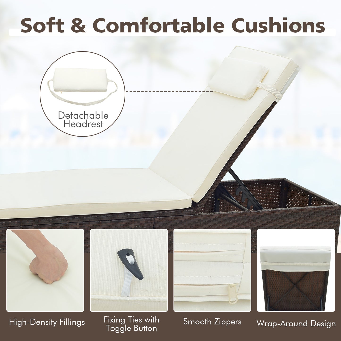 Patio Chaise Lounge Set of 2 with Adjustable Backrest & Cushion