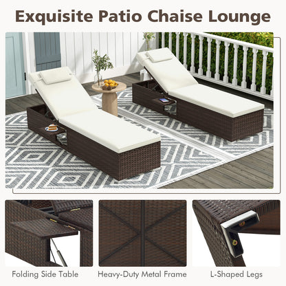 Patio Chaise Lounge Set of 2 with Adjustable Backrest & Cushion