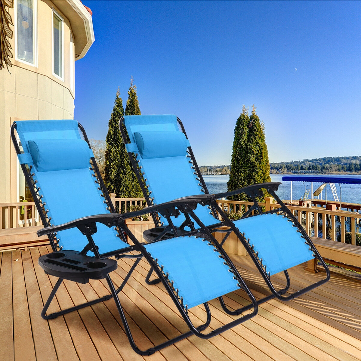 Zero Gravity Folding Lounge Chair Set of 2 with Pillow