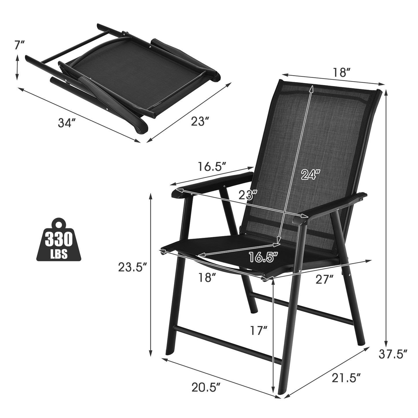 Folding Patio Dining Chairs Set of 2 with Armrests