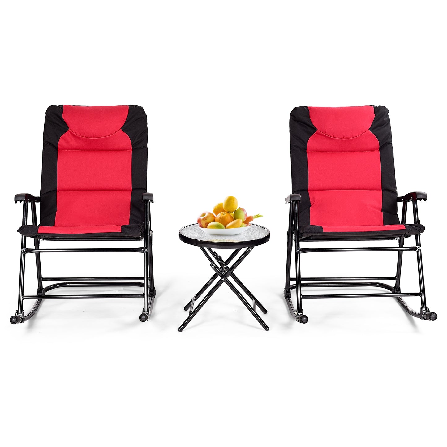 3-Piece Folding Rocking Chair Set with Cushions & Coffee Table