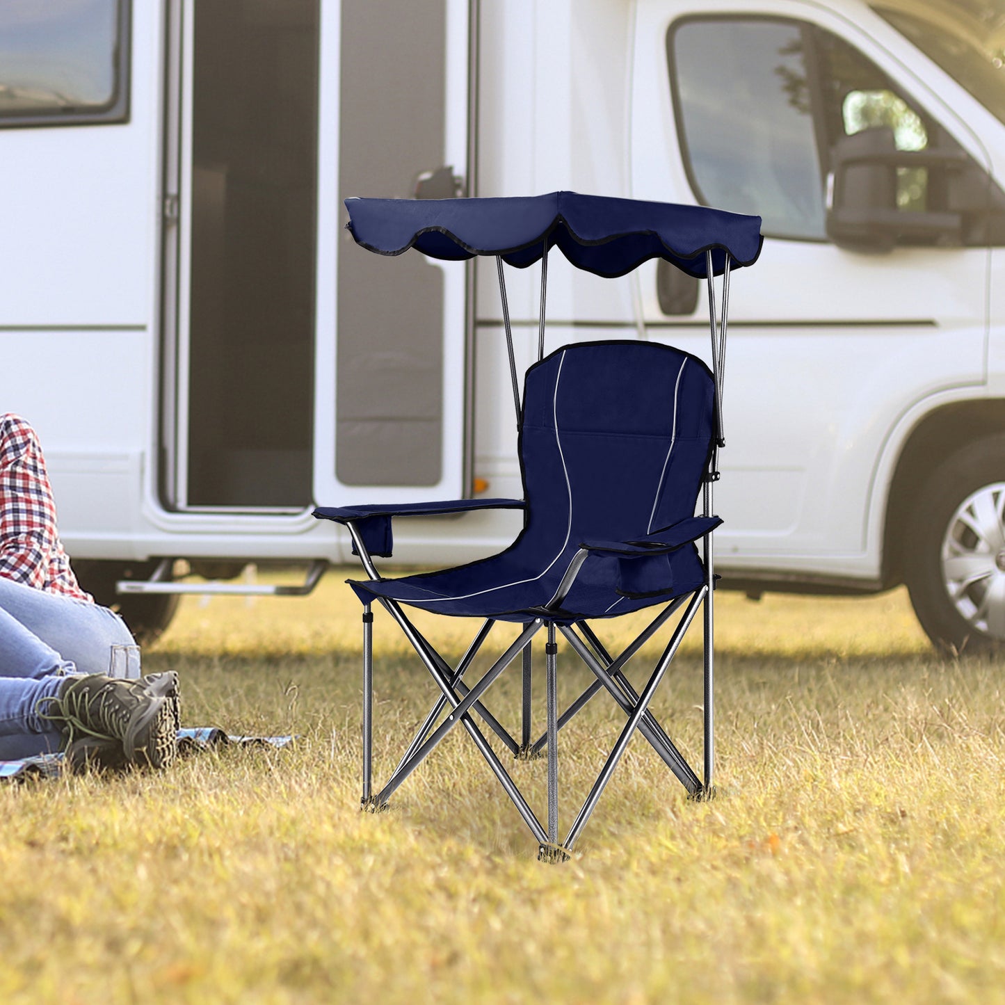 Folding Beach Canopy Chair with Cup Holders