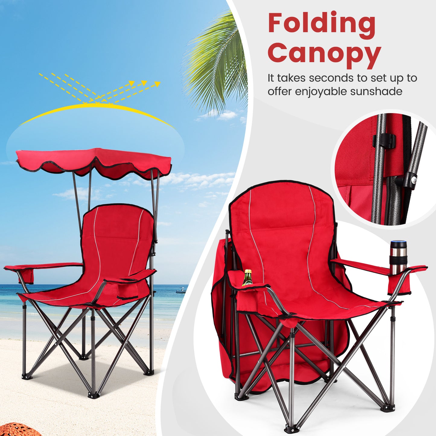 Folding Beach Canopy Chair with Cup Holders