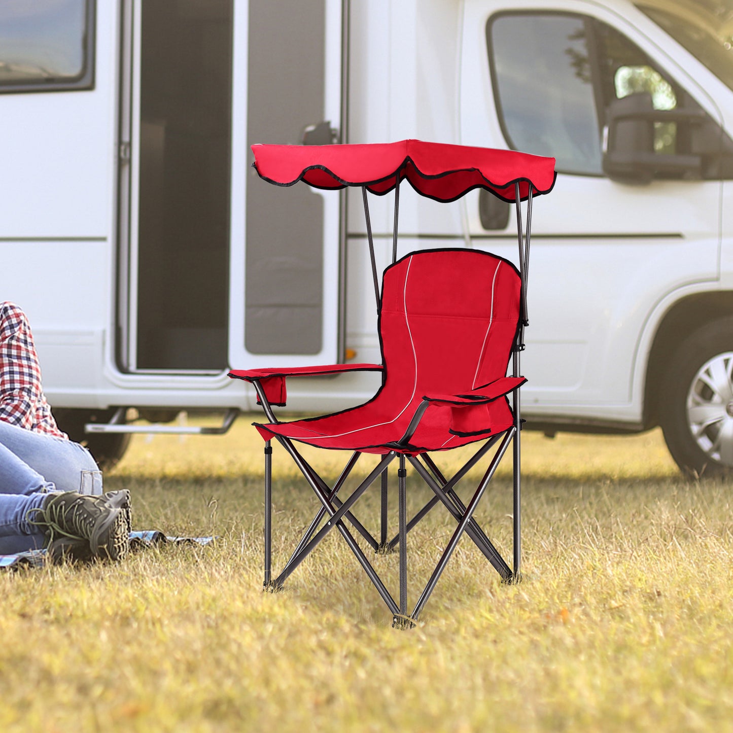 Folding Beach Canopy Chair with Cup Holders