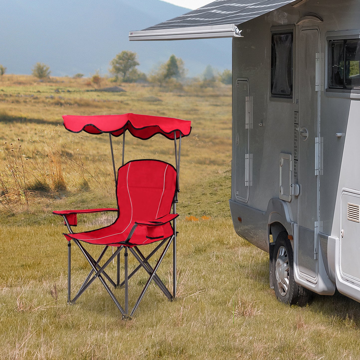 Folding Beach Canopy Chair with Cup Holders