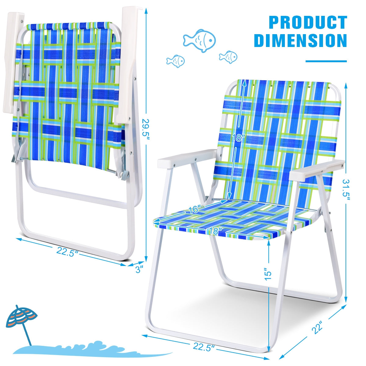Folding Beach Chair Set of 6 with Steel Frame