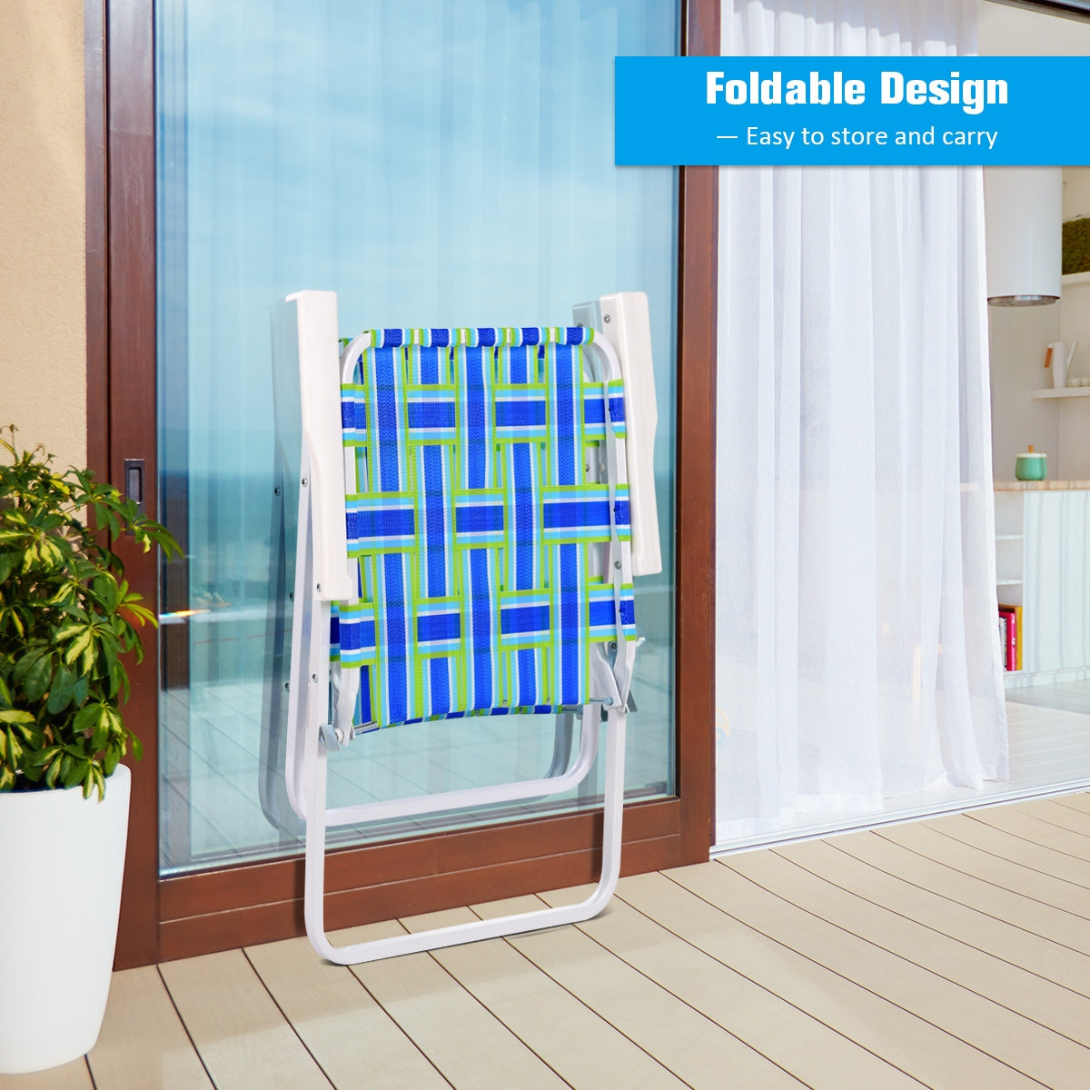 Folding Beach Chair Set of 6 with Steel Frame