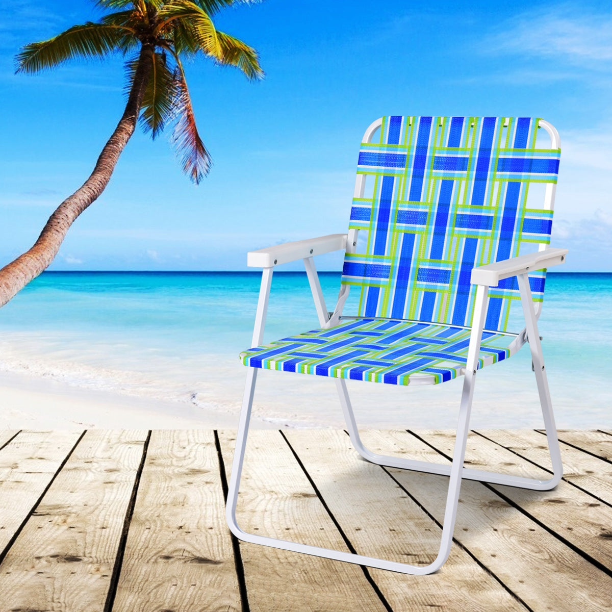 Folding Beach Chair Set of 6 with Steel Frame
