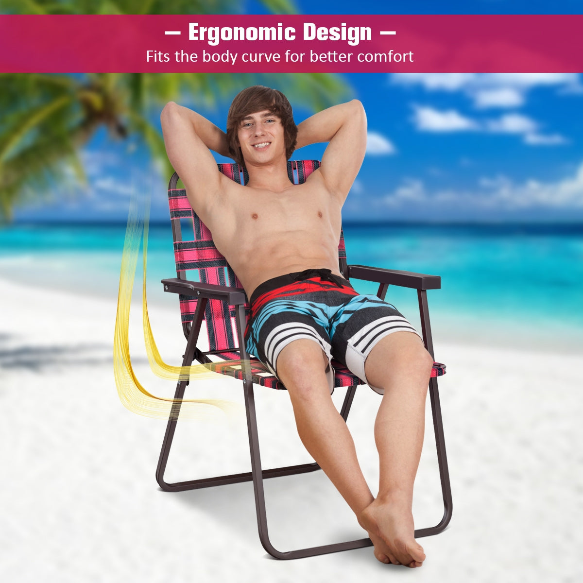 Folding Beach Chair Set of 6 with Steel Frame
