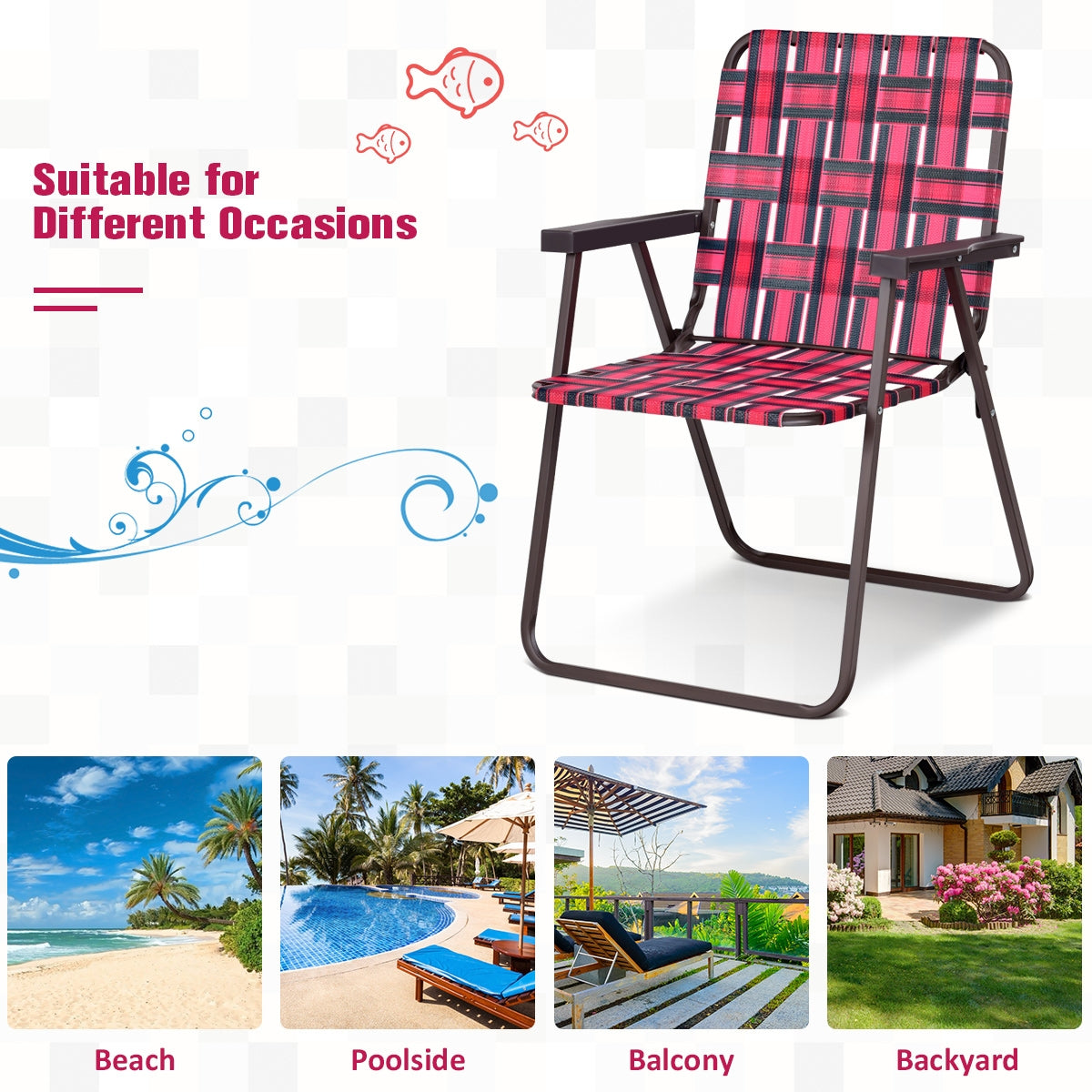 Folding Beach Chair Set of 6 with Steel Frame