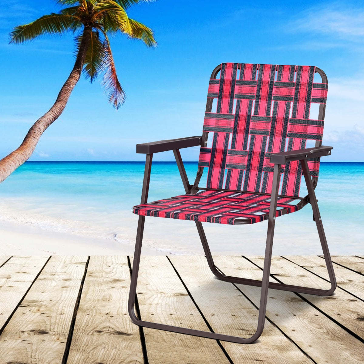 Folding Beach Chair Set of 6 with Steel Frame