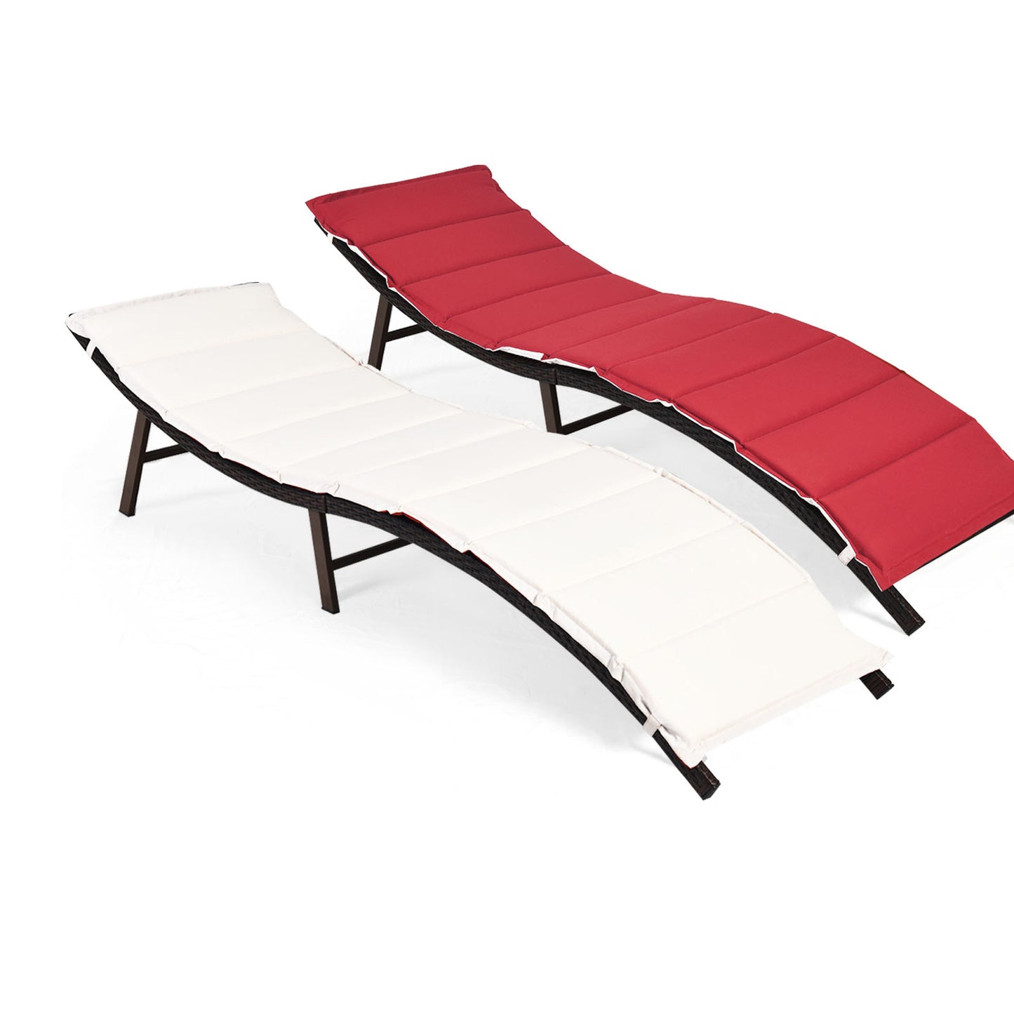 Folding Patio Chaise Lounge Chair Set of 2 with Cushions