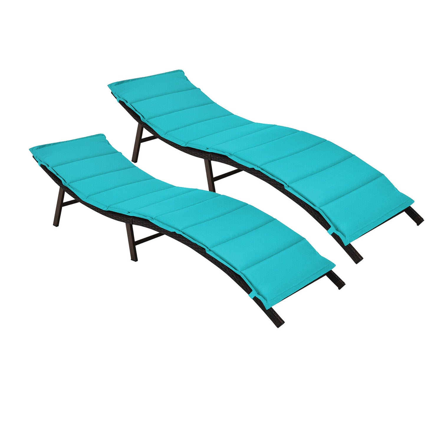 Folding Patio Chaise Lounge Chair Set of 2 with Cushions