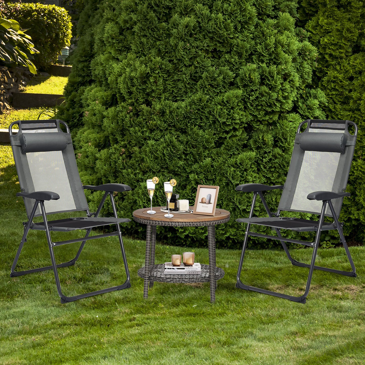 Adjustable Folding Recliner Chairs - 7 Position Backrest (Set of 2)