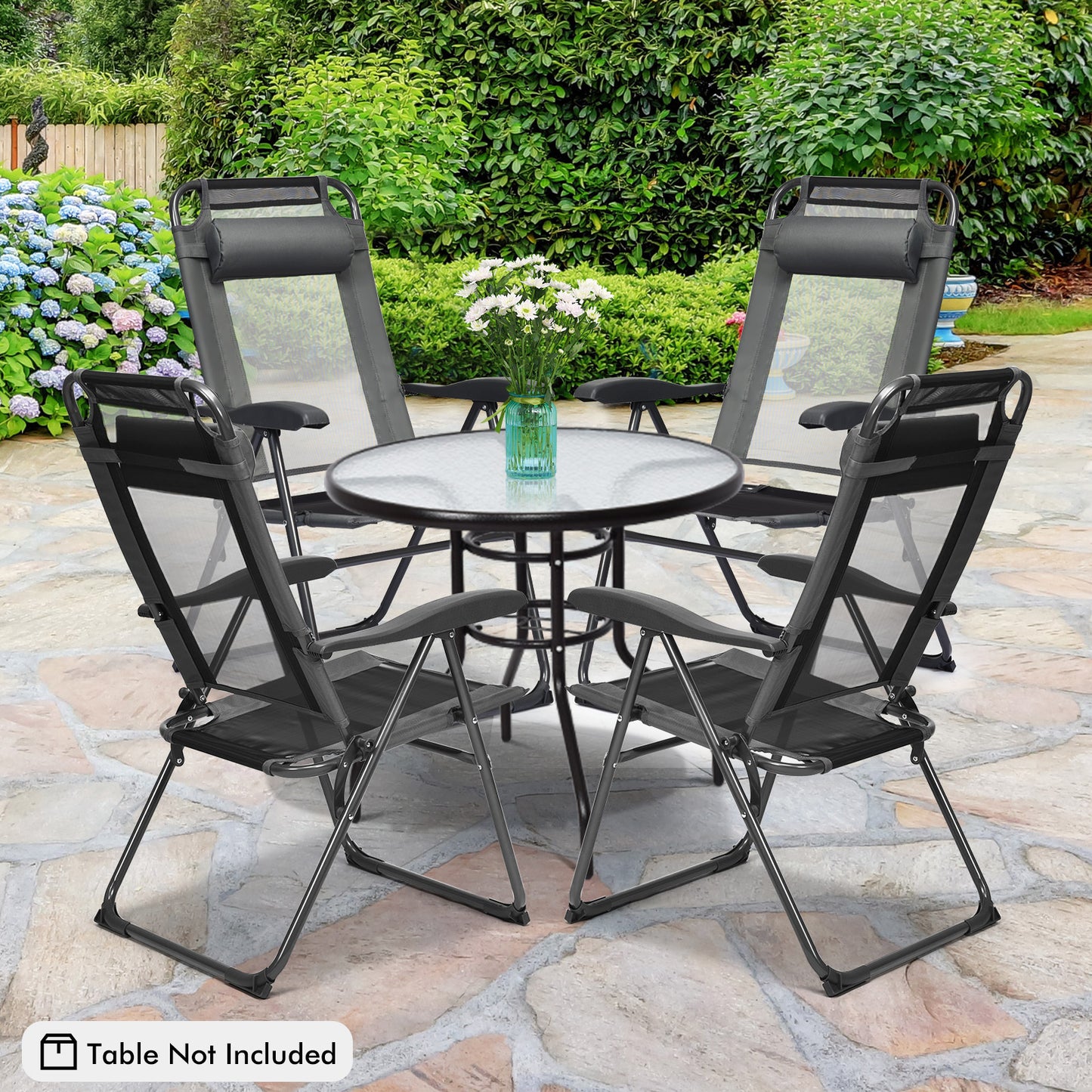 Adjustable Folding Recliner Chairs - 7 Position Backrest (Set of 2)