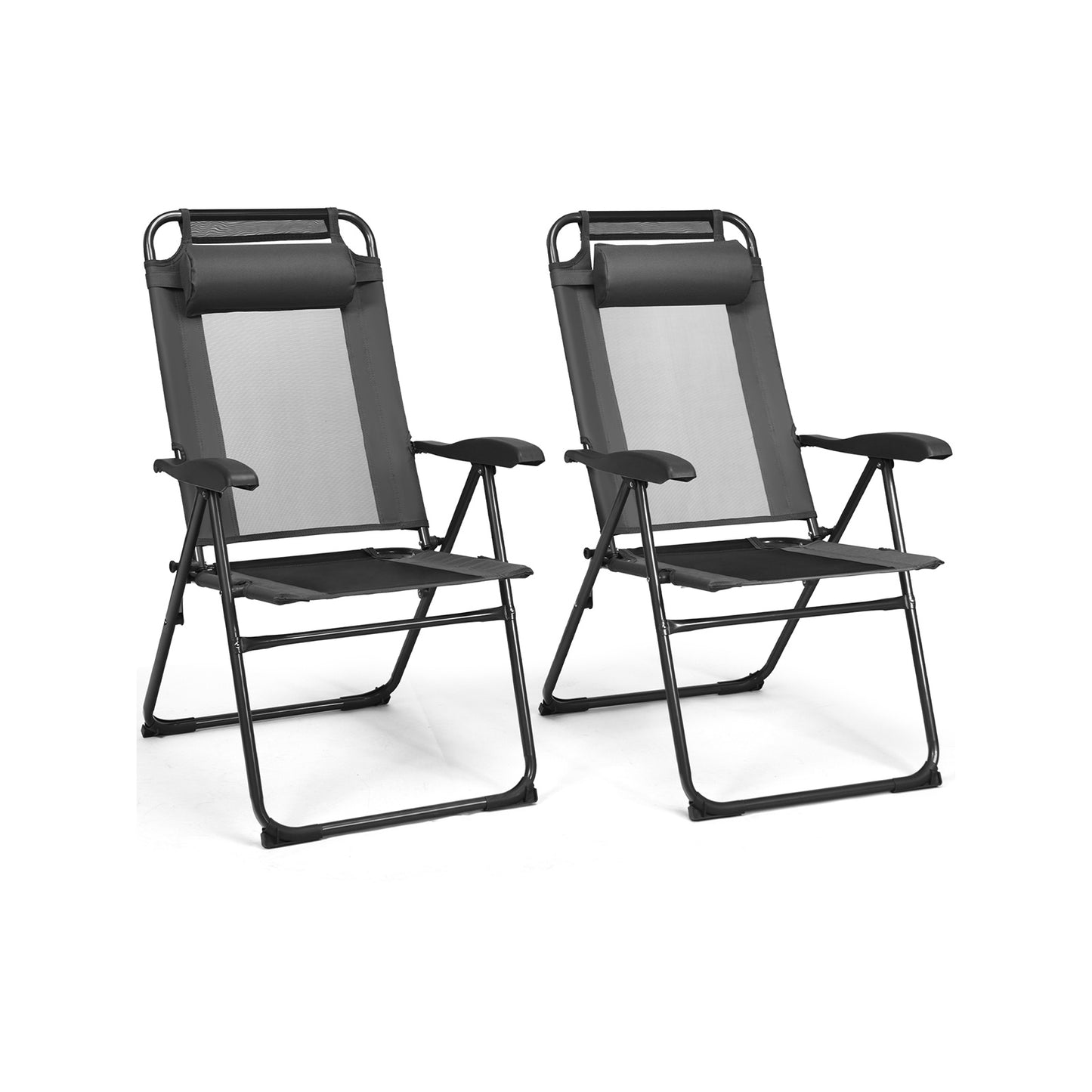 Adjustable Folding Recliner Chairs - 7 Position Backrest (Set of 2)