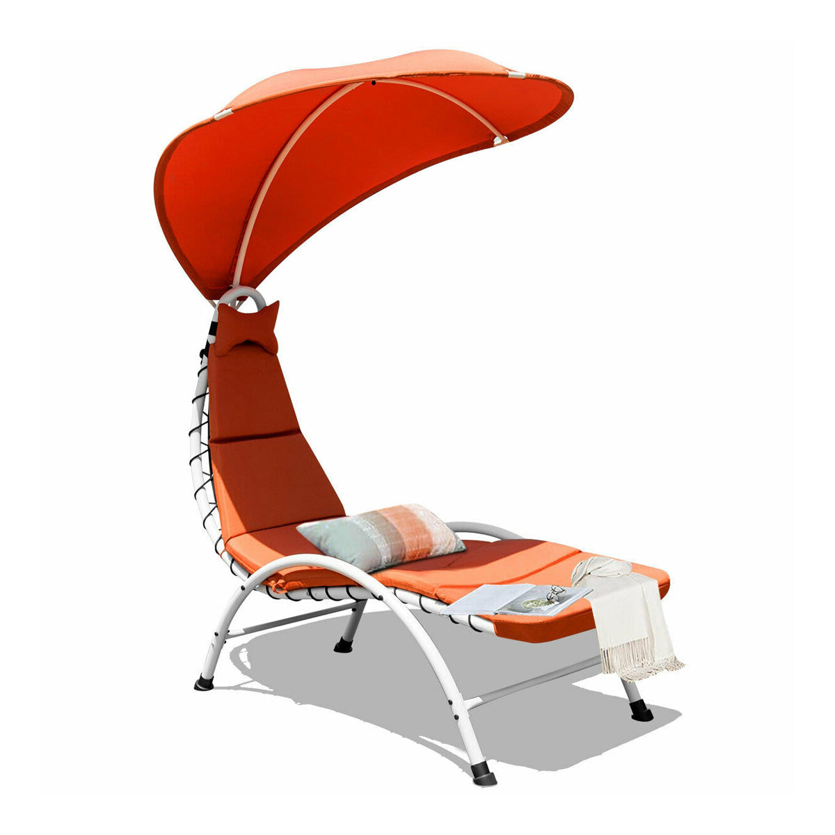 Hanging Chaise Lounge Chair with Canopy and Cushion