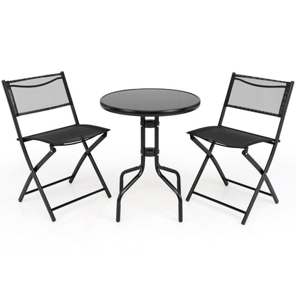 3-Piece Folding Bistro Set with Round Table and Chairs
