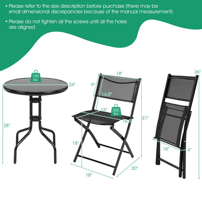 3-Piece Folding Bistro Set with Round Table and Chairs