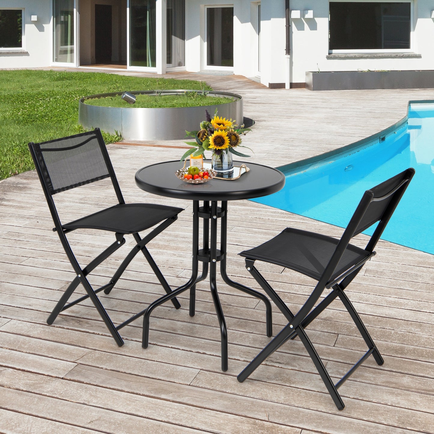 3-Piece Folding Bistro Set with Round Table and Chairs