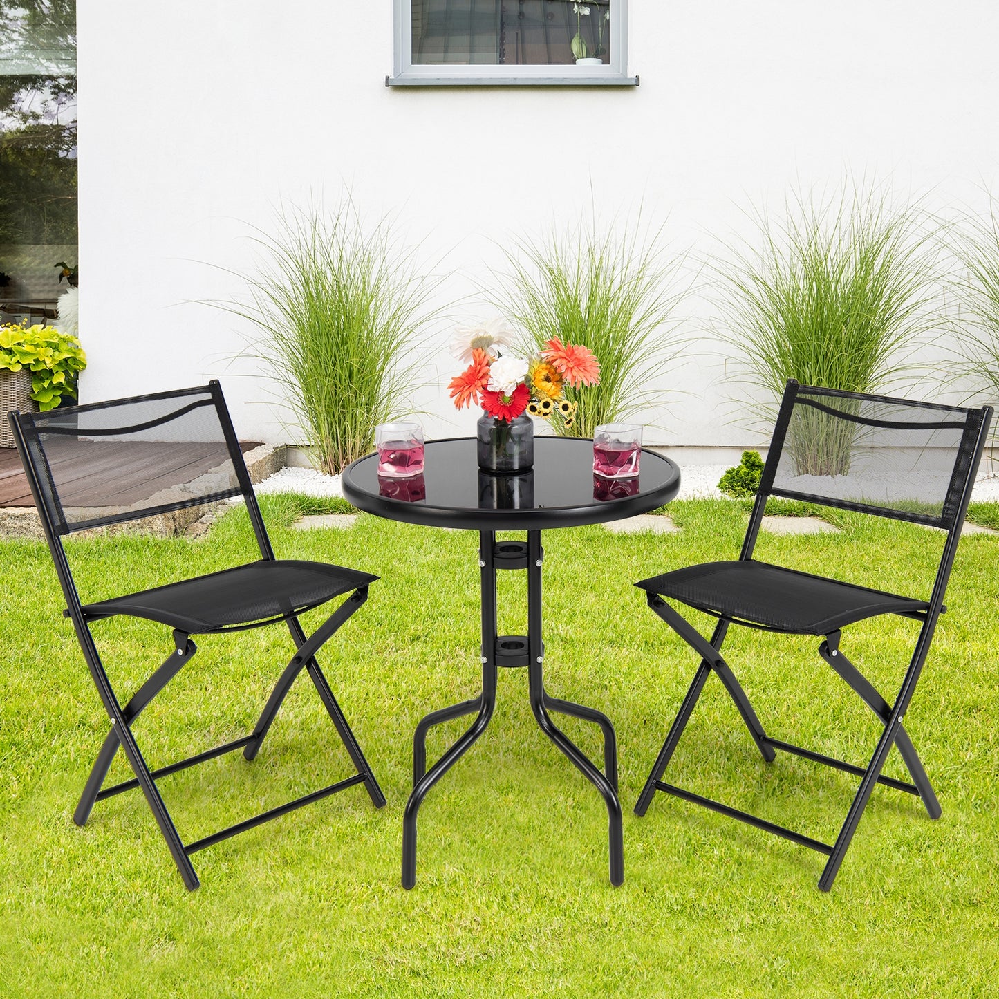 3-Piece Folding Bistro Set with Round Table and Chairs