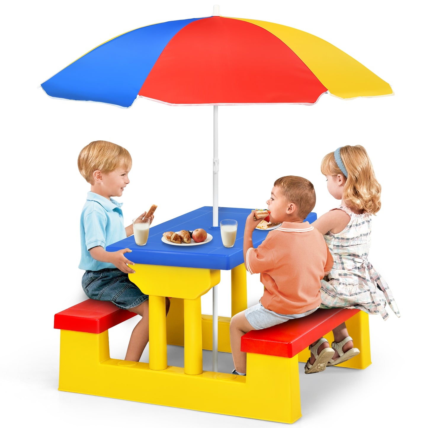 Kids Picnic Table and Bench Set with Umbrella