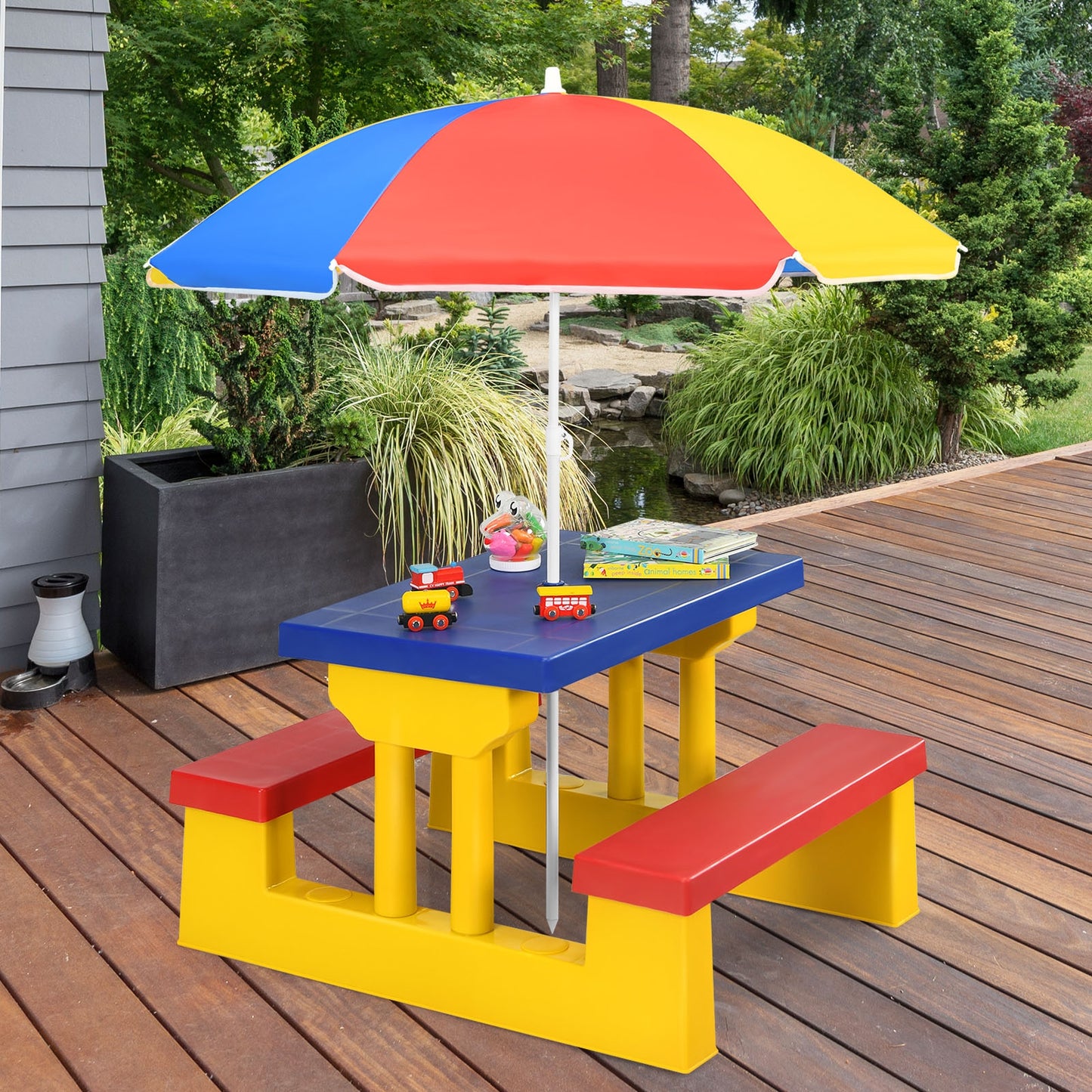 Kids Picnic Table and Bench Set with Umbrella