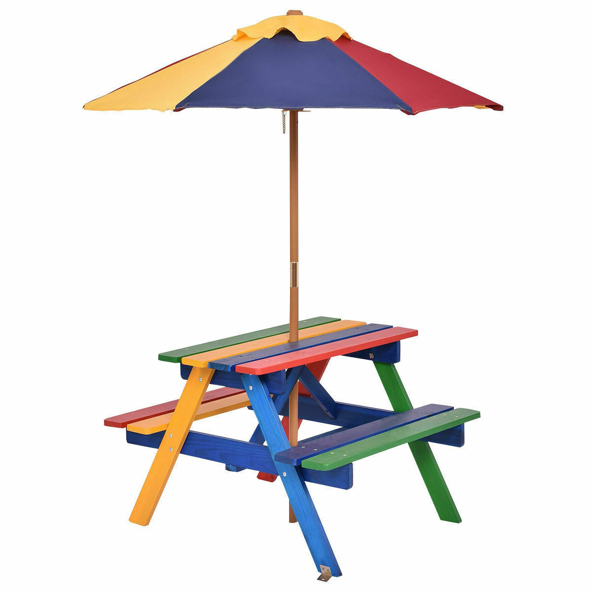 Kids Picnic Table with Umbrella - 4 Seat Outdoor Bench Set