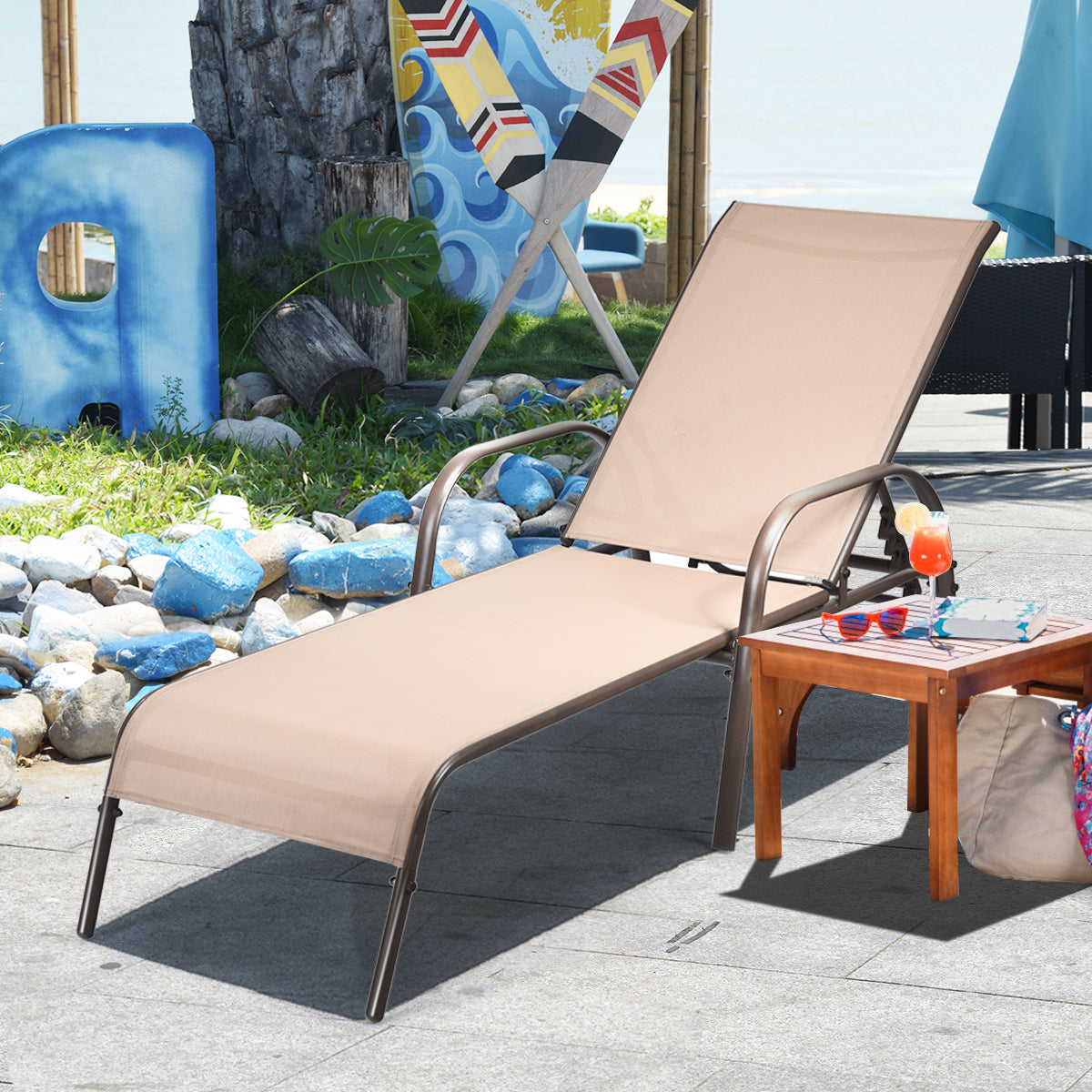 Adjustable Patio Chaise Lounge Chair with 5-Position Backrest