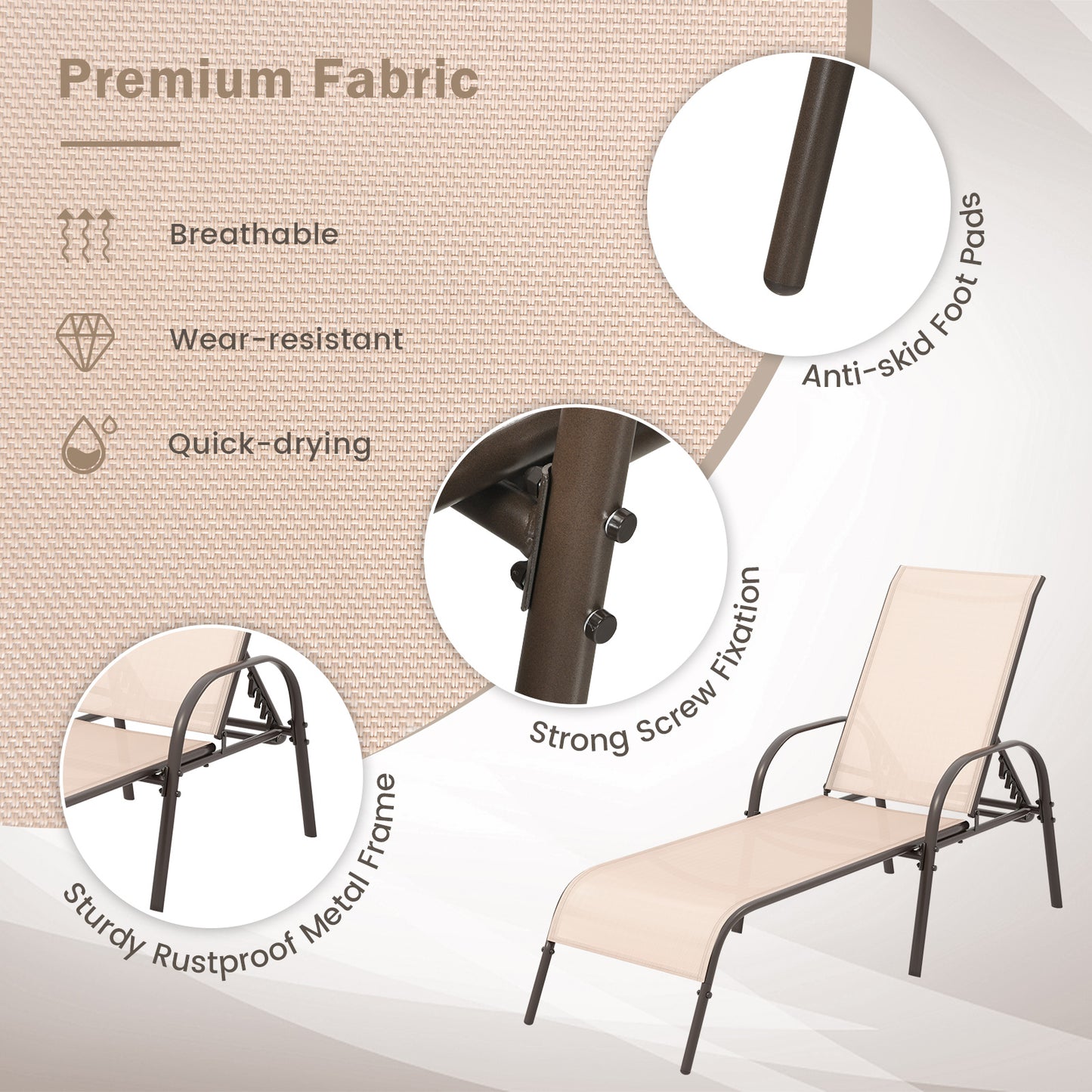 Adjustable Patio Chaise Lounge Chair with 5-Position Backrest