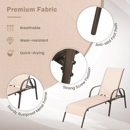 Adjustable Patio Chaise Lounge Chair with 5-Position Backrest