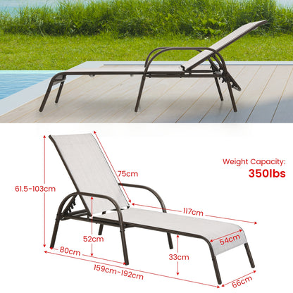 Adjustable Patio Chaise Lounge Chair with 5-Position Backrest