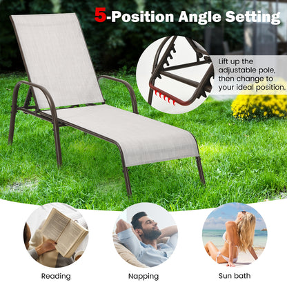 Adjustable Patio Chaise Lounge Chair with 5-Position Backrest