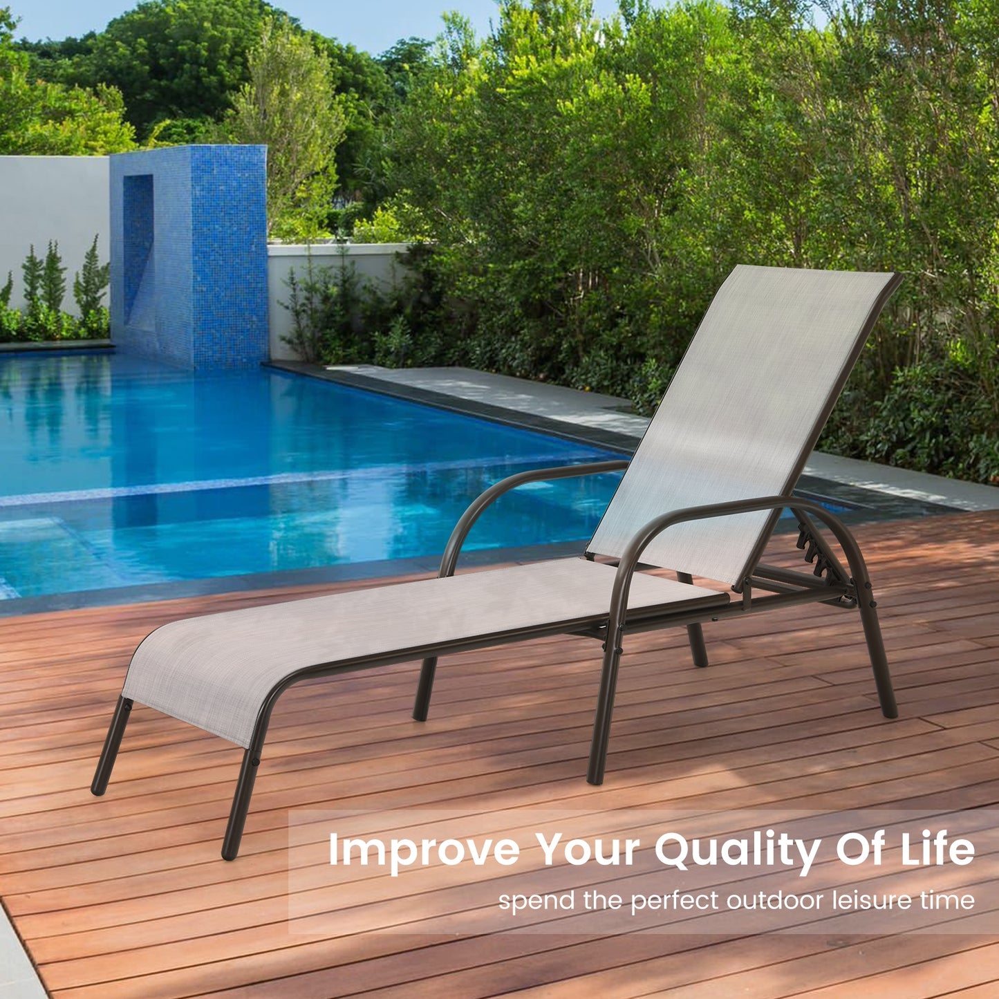 Adjustable Patio Chaise Lounge Chair with 5-Position Backrest