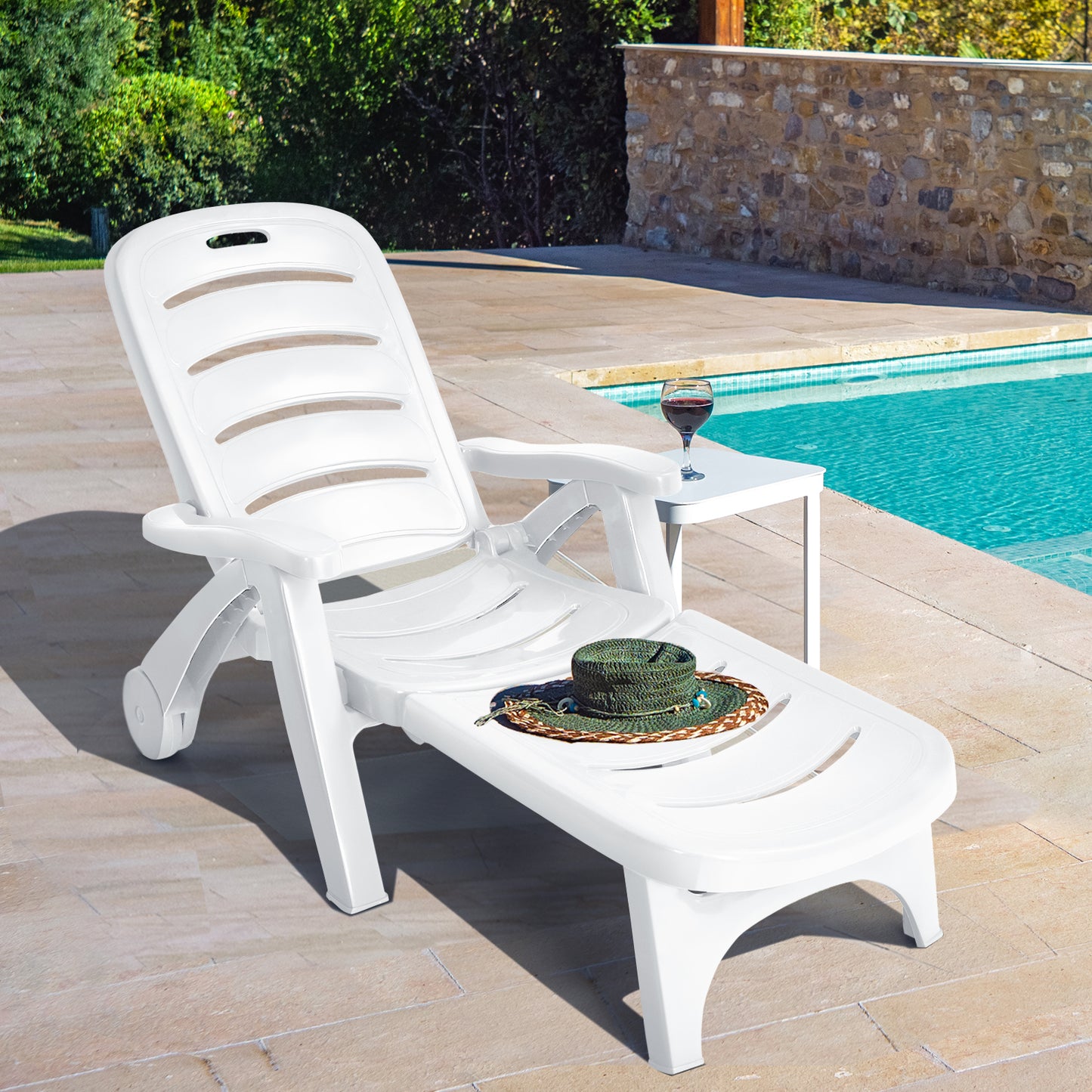 Adjustable Folding Chaise Lounge Chair with Wheels