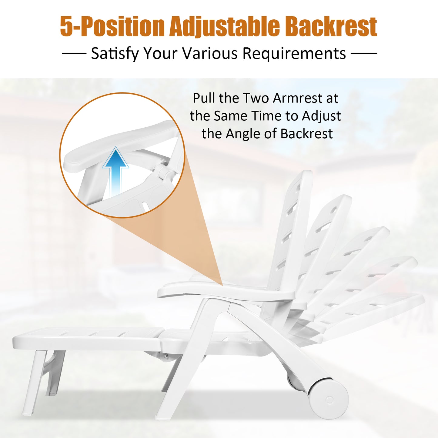 Adjustable Folding Chaise Lounge Chair with Wheels