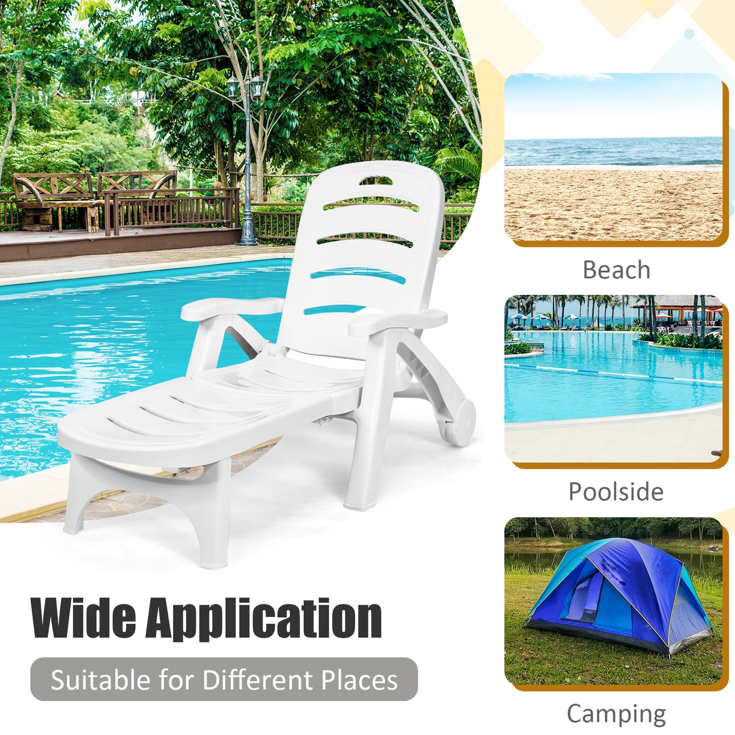 Adjustable Folding Chaise Lounge Chair with Wheels