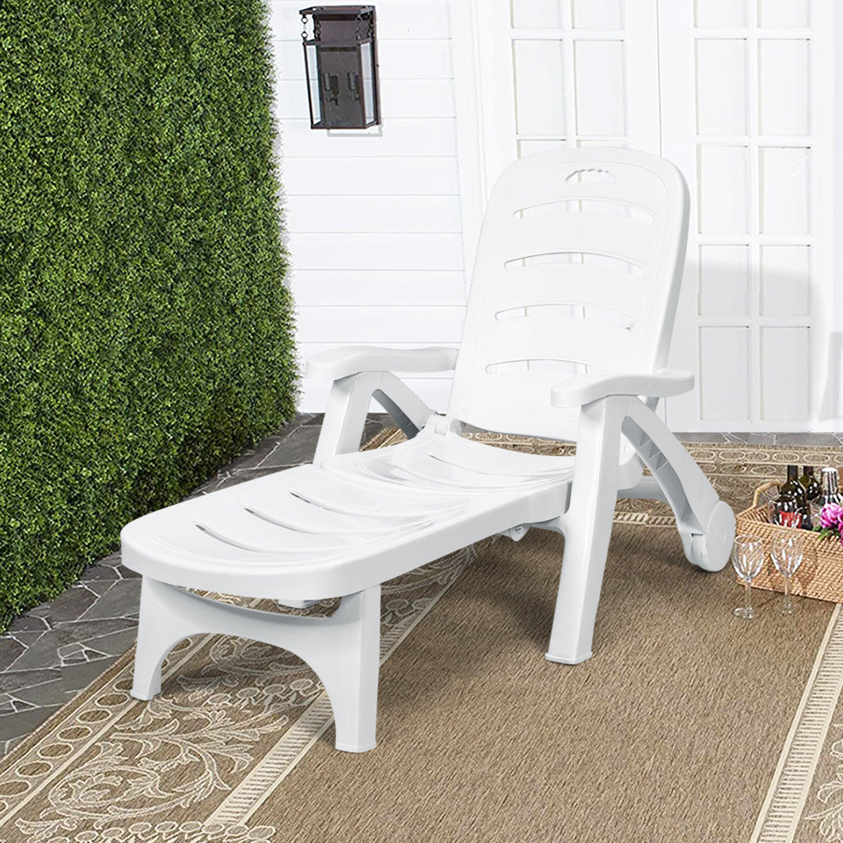 Adjustable Folding Chaise Lounge Chair with Wheels