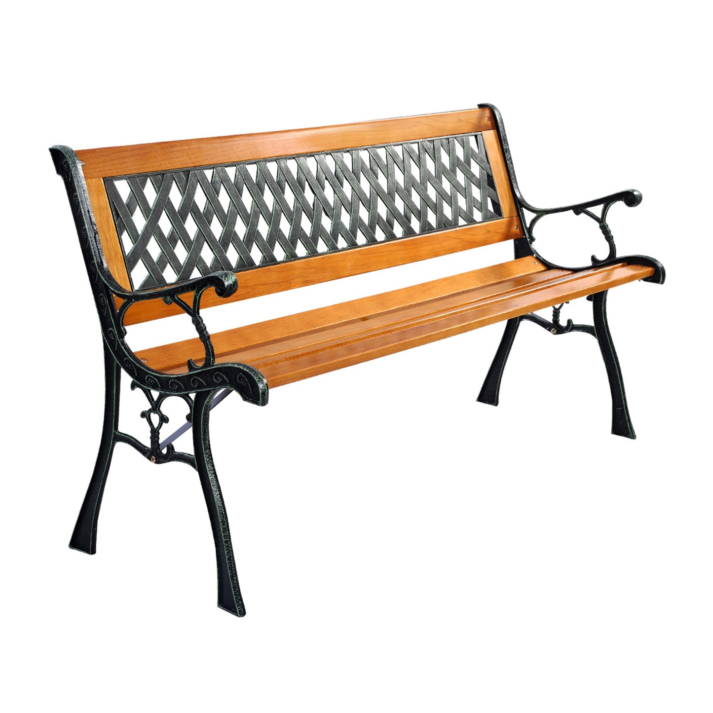Cast Iron Patio Bench with Wood Seat - 463 lb Capacity