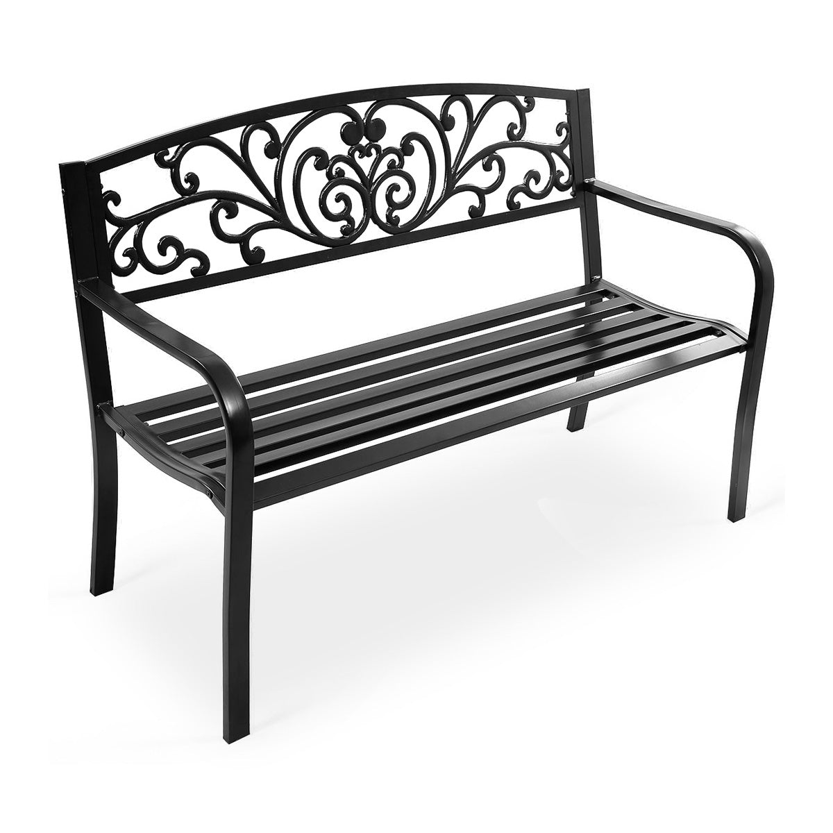 50-Inch Steel Frame Patio Bench with Cast Iron Backrest