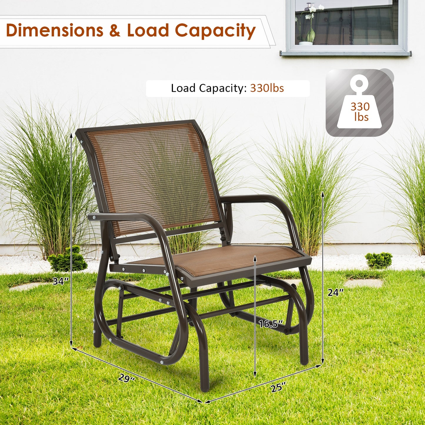 Outdoor Swing Glider Rocking Chair with Armrests
