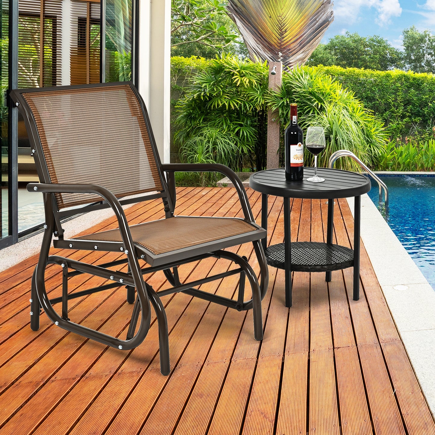 Outdoor Swing Glider Rocking Chair with Armrests