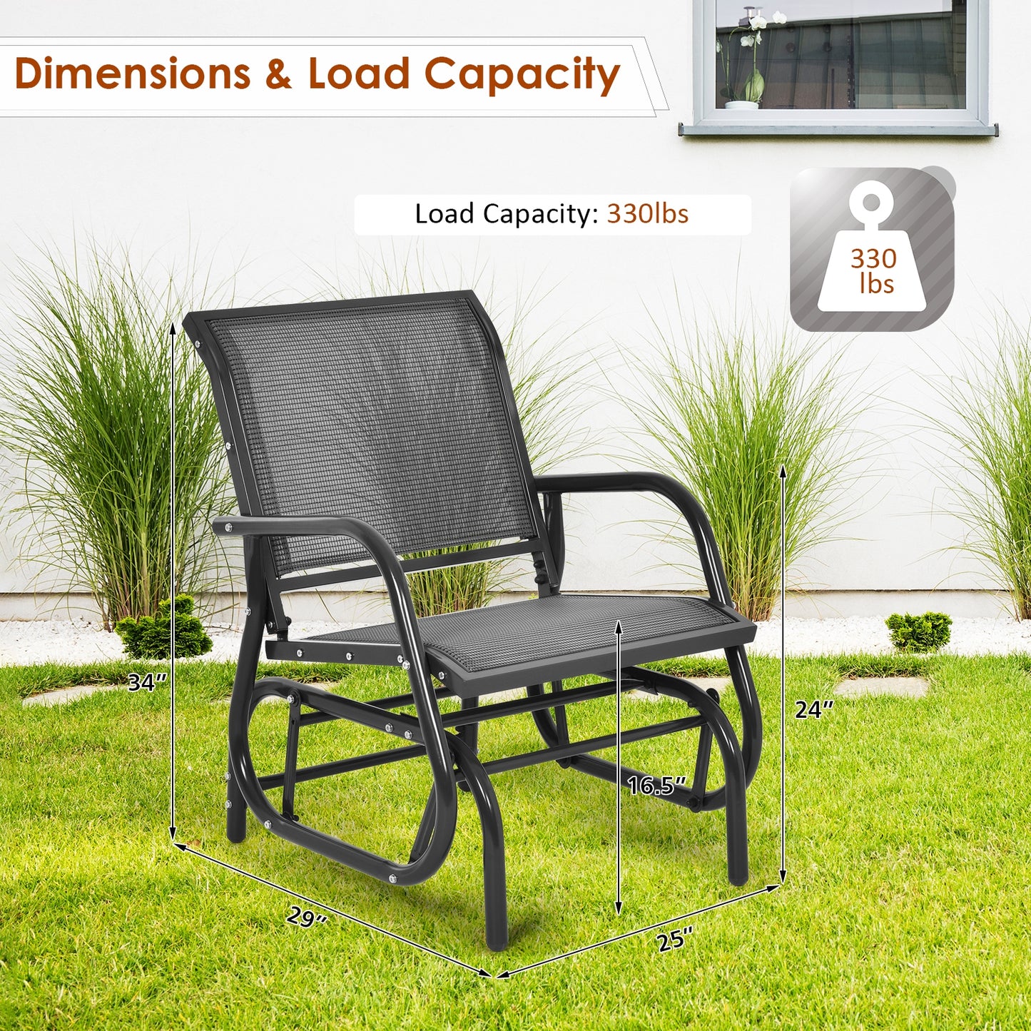 Outdoor Swing Glider Rocking Chair with Armrests