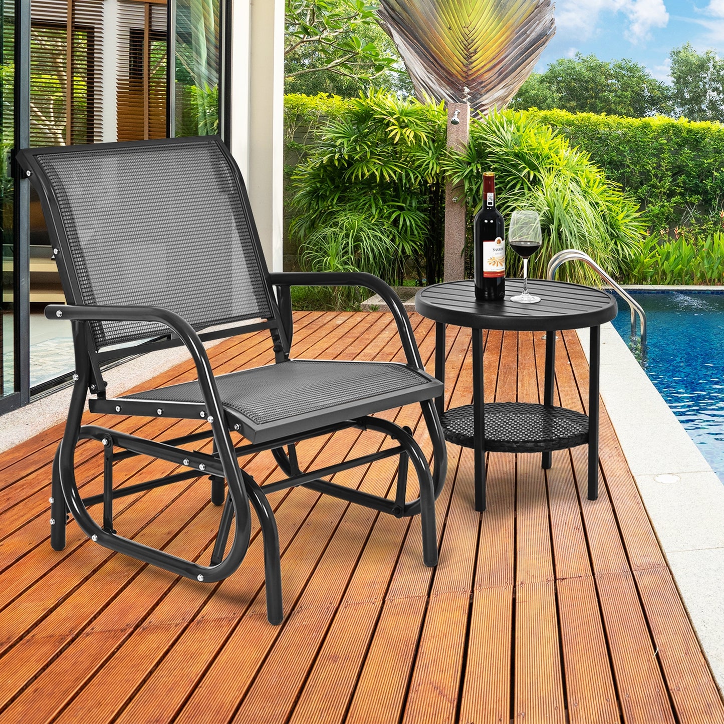 Outdoor Swing Glider Rocking Chair with Armrests